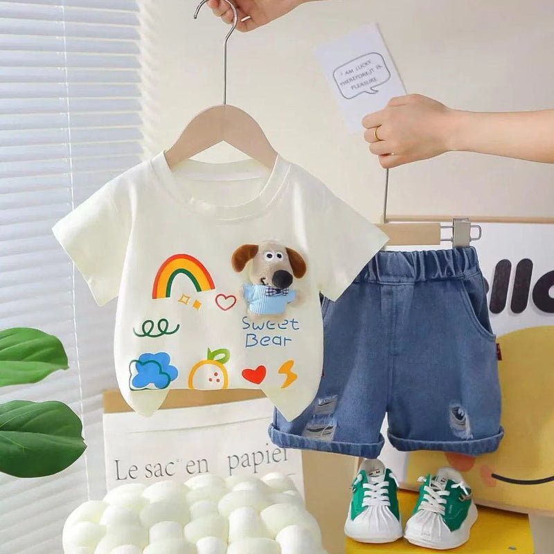 Sweet Bear 3D T-shirt &amp; Denim Shorts Set