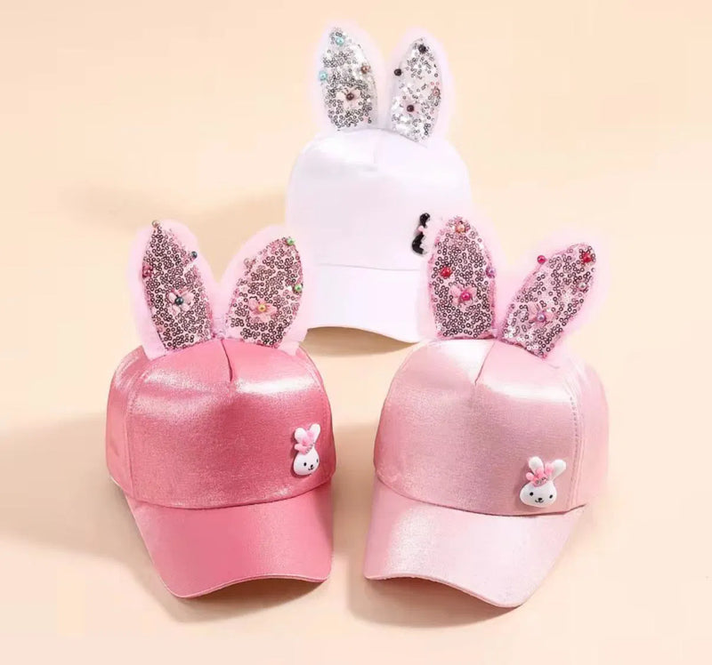 3D Glitter Bunny Ears Cap