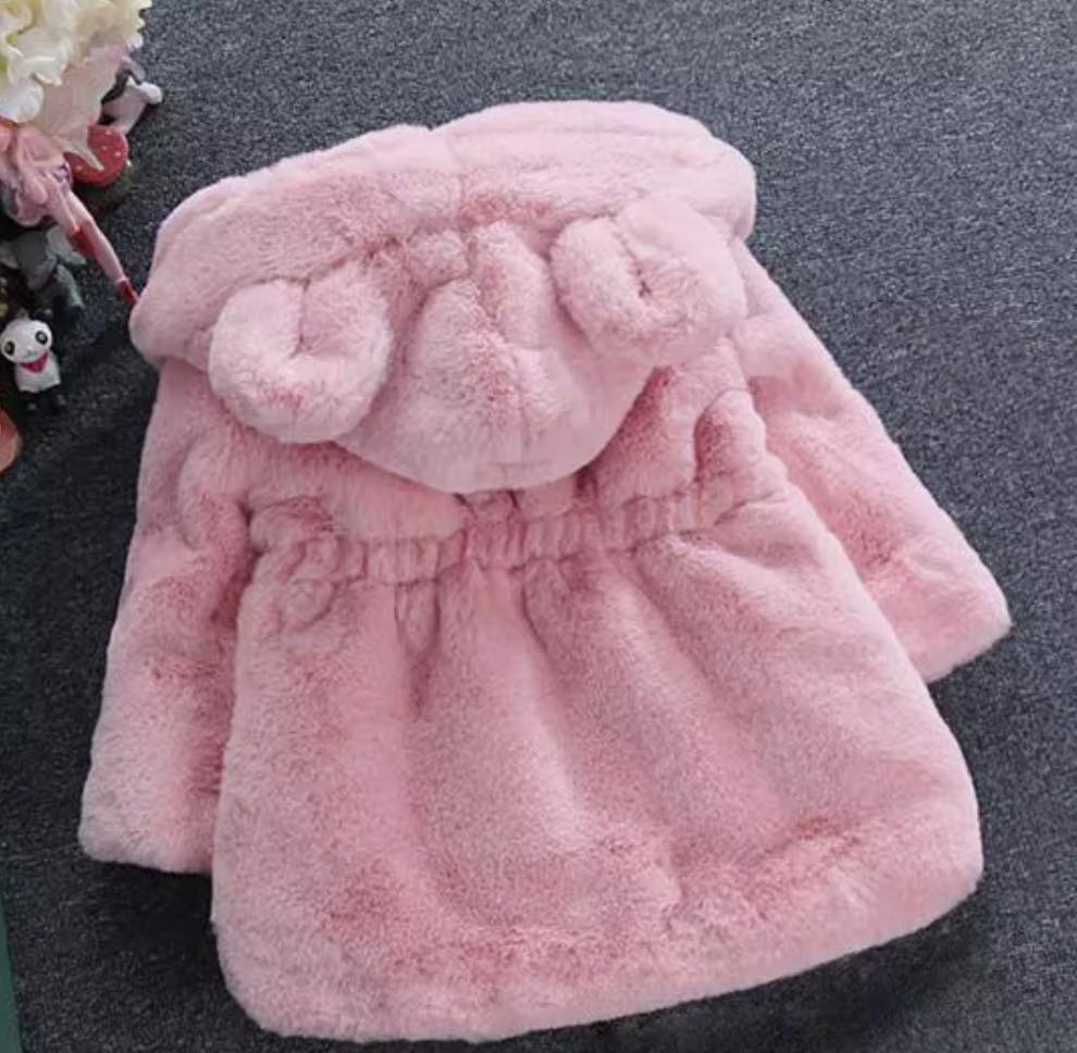 Bear Ears Faux Fur Kids Jacket, Pink