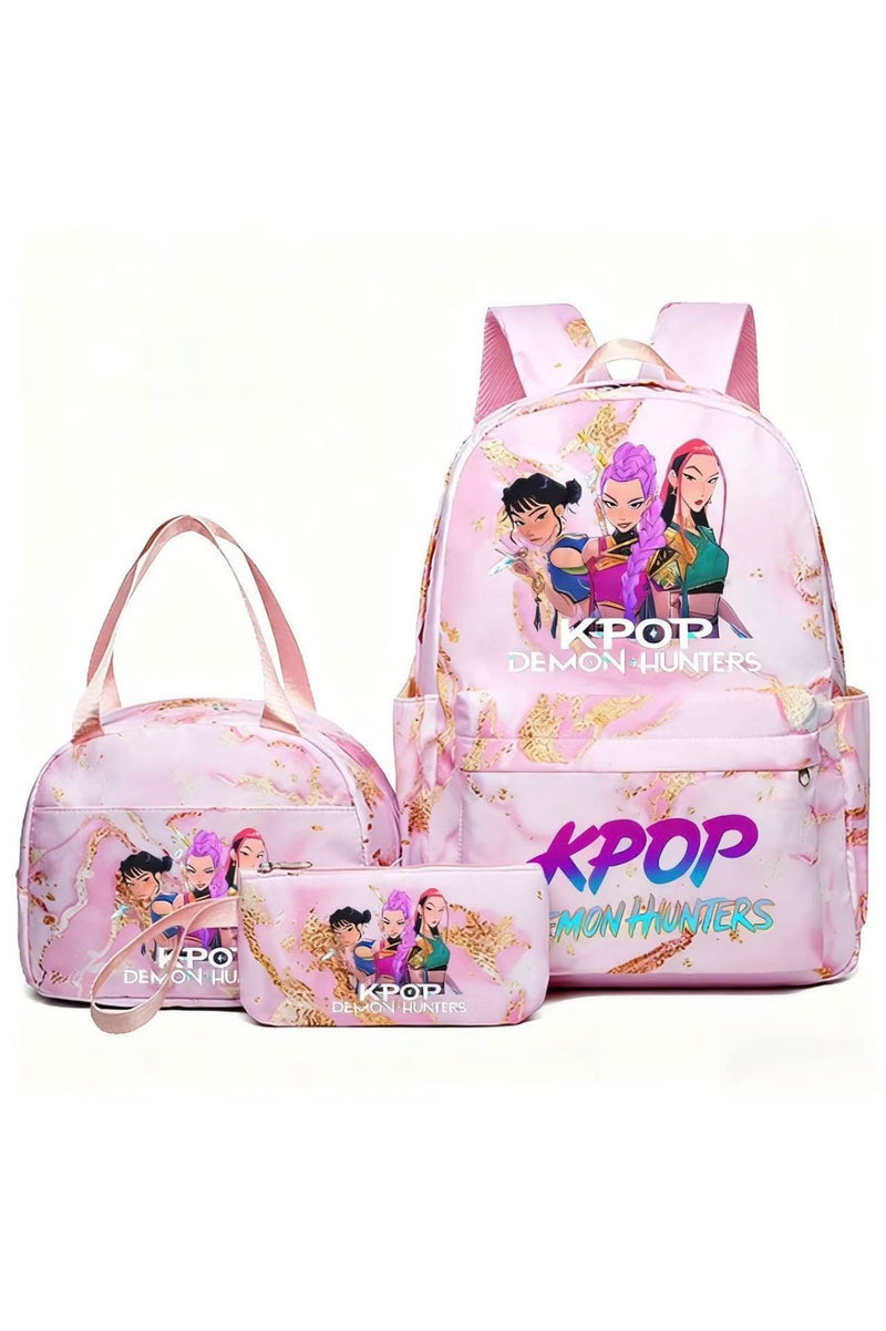 Jinu &amp; Rumi 3-Piece School Bag Set, Pink Marble