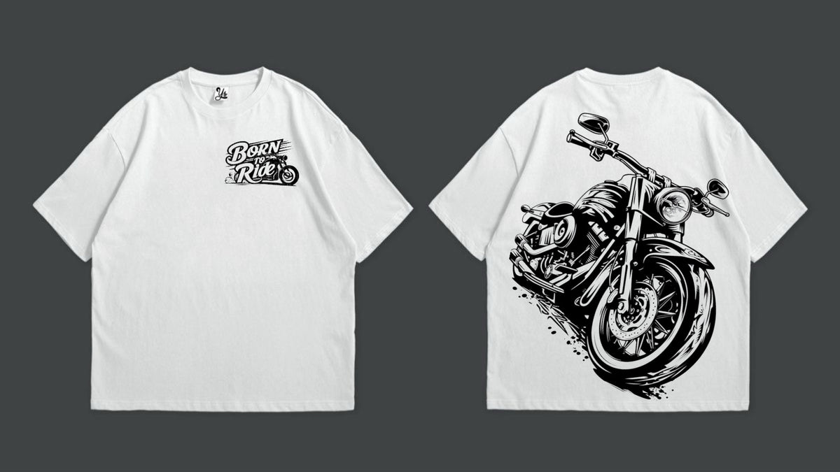 YS Oversized T-shirt, Born to Ride Motorbike, White