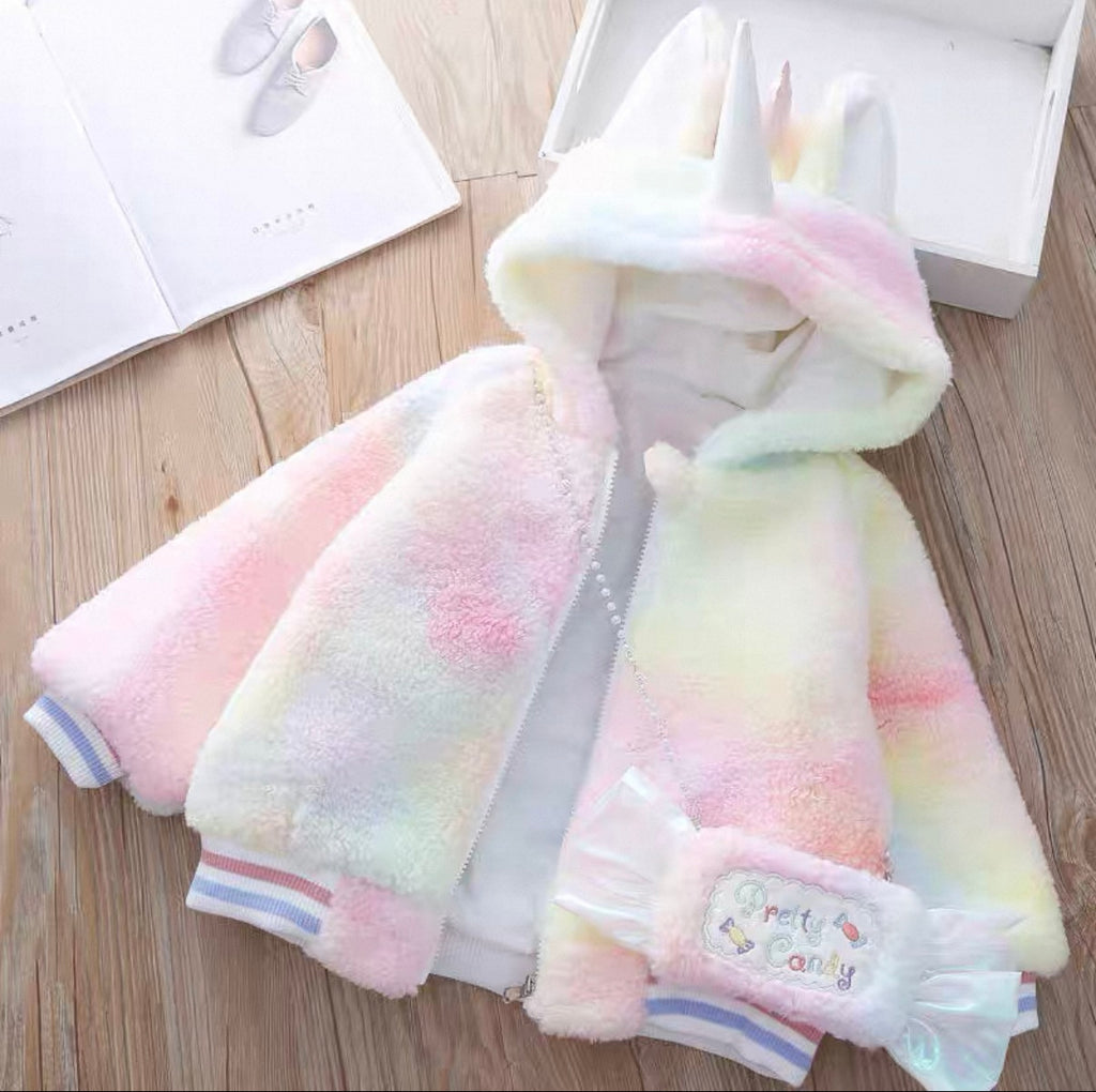 TinyToons unicorn fur kids jackets
