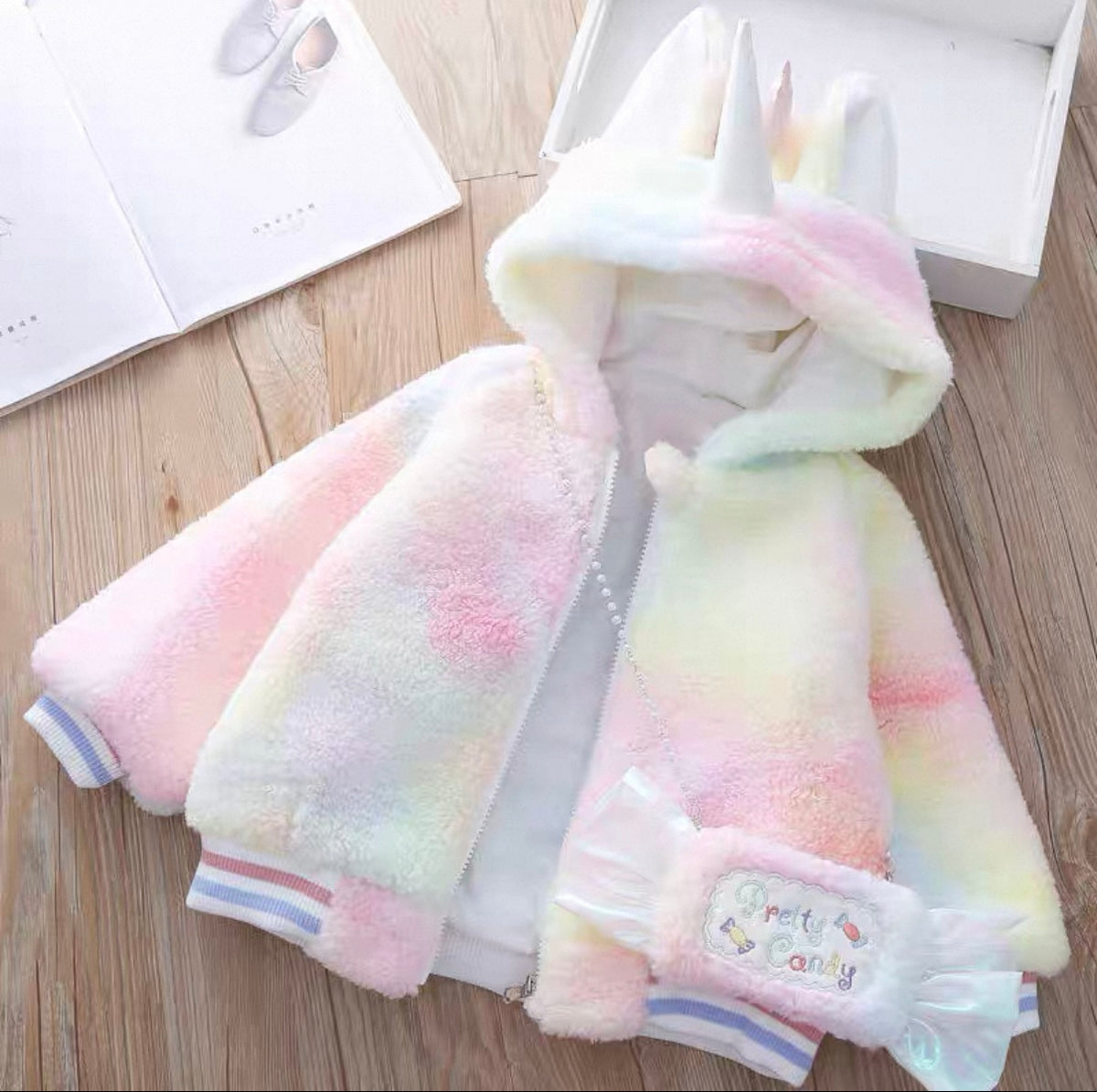 Rainbow Unicorn Faux Fur Kids Jacket