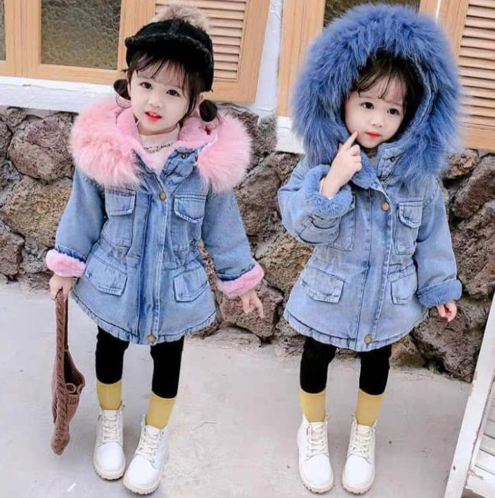 Faux Fur Hooded Denim Jacket