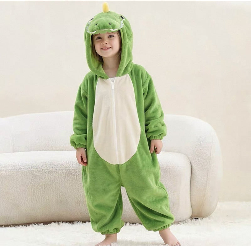 Green Dinosaur Kids Jumpsuit, front