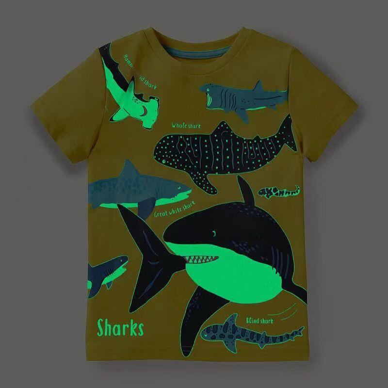 Glow-in-the-Dark Sharks T-shirt, Mustard