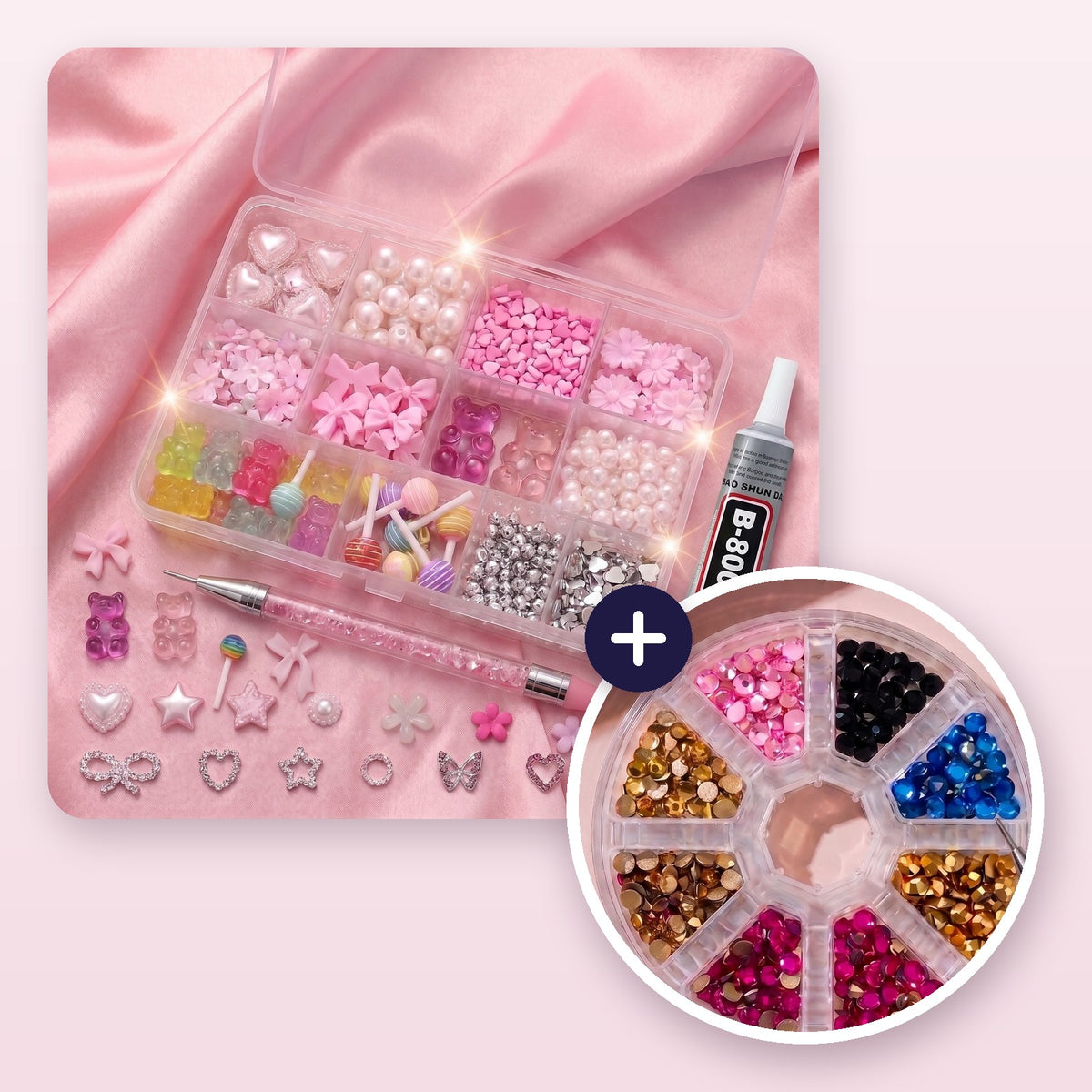 Bedazzling Charm Kit, Pink: charm box + rhinestone wheel