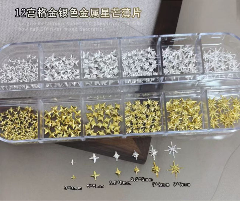 Gold and silver star studs box